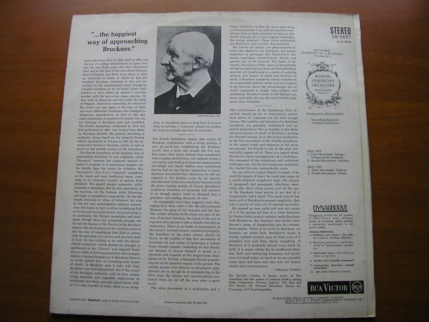 BRUCKNER: SYMPHONY No. 4 'Romantic'     LEINSDORF / BOSTON SYMPHONY     SB 6697