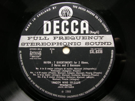 SXL 6338 HAYDN: SEVEN DIVERTIMENTI FOR WIND LONDON WIND SOLOISTS / BRYMER ED2