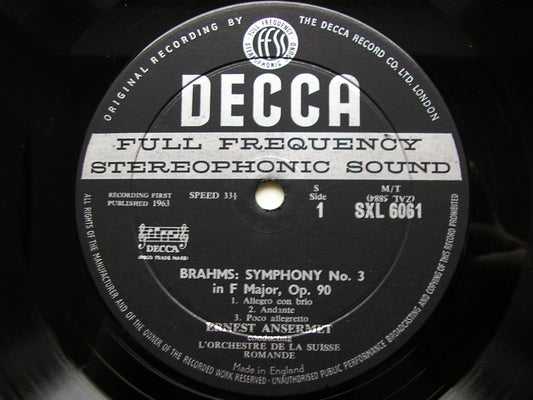 SXL 6061 BRAHMS: SYMPHONT No. 3 / HAYDN VARIATIONS ANSERMET / SUISSE ROMANDE ED1