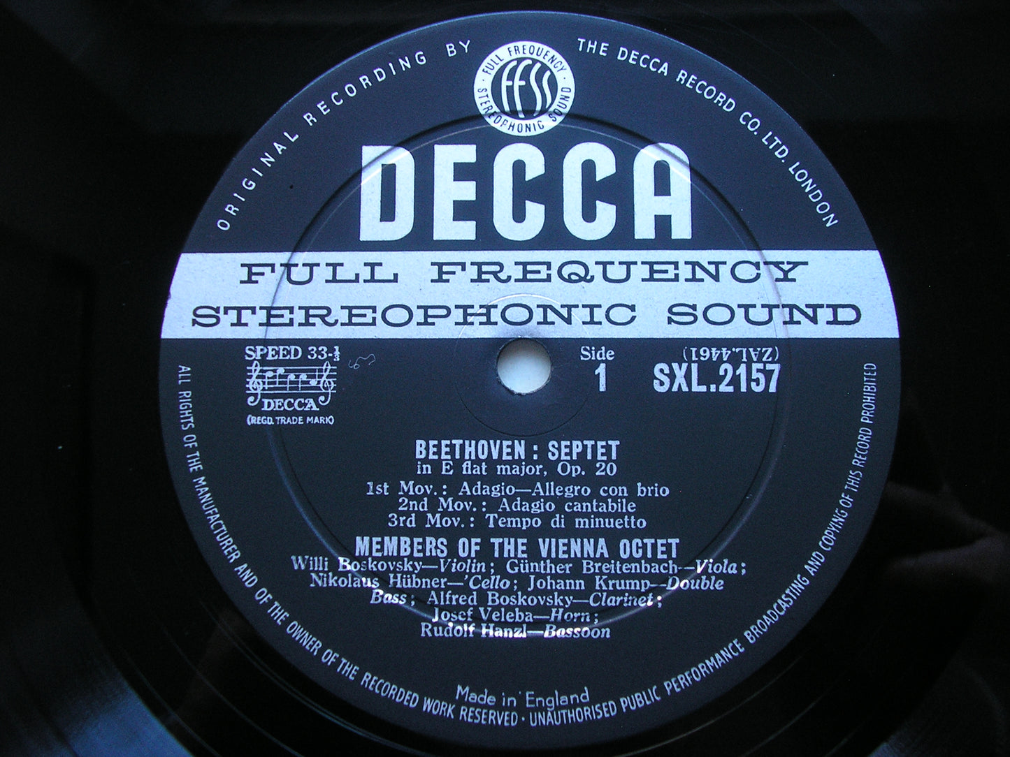 BEETHOVEN: SEPTET IN E / MEMBERS OF THE VIENNA OCTET SXL 2157