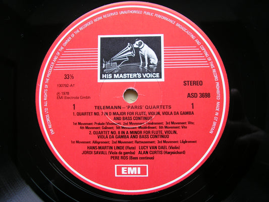 TELEMANN: PARIS QUARTETS Nos. 7 - 9    LINDE / van DAEL / SAVALL / CURTIS / ROS     ASD 3698