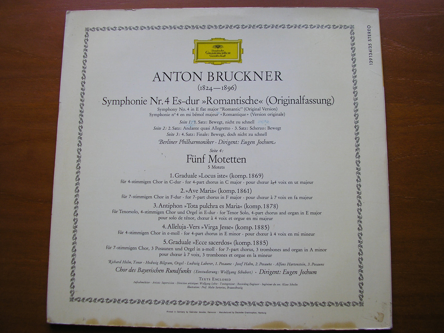 BRUCKNER: SYMPHONY No. 4 'Romantic' / FIVE MOTETS       JOCHUM / BAVARIAN RADIO SYMPHONY     139 134 / 5