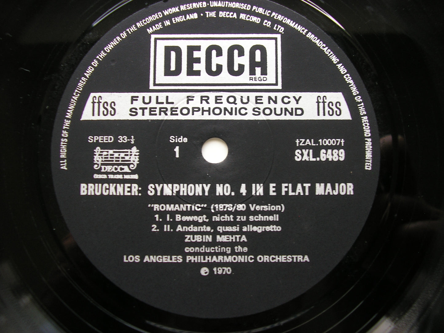 BRUCKNER: SYMPHONY No. 4 'Romantic'       MEHTA / LOS ANGELES PHILHARMONIC     SXL 6489