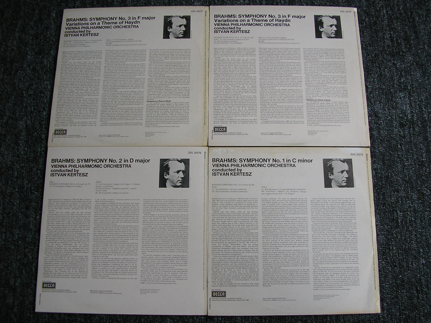 BRAHMS: THE FOUR SYMPHONIES KERTESZ / VIENNA PHILHARMONIC 4LP SXL 6675-78