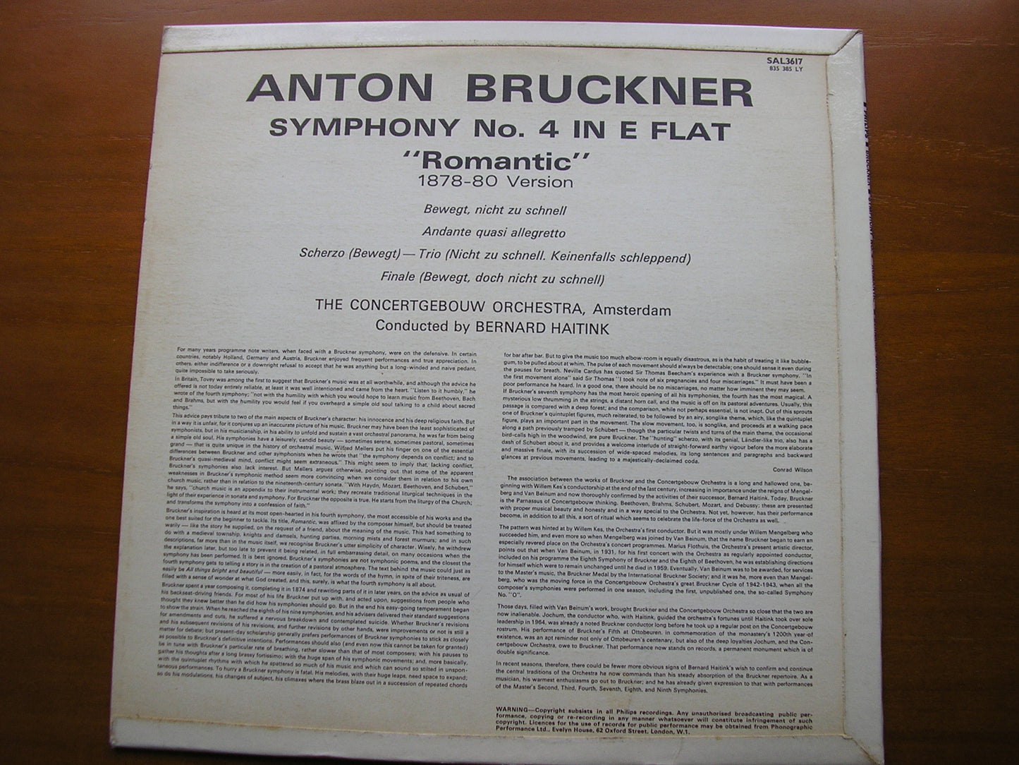 BRUCKNER: SYMPHONY No. 4 'Romantic'       HAITINK / CONCERTGEBOUW ORCHESTRA     SAL 3617
