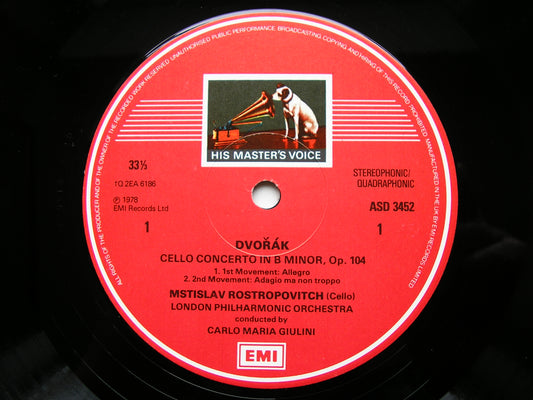DVORAK: CELLO CONCERTO / SAINT-SAENS: CELLO CONCERTO No. 1 ROSTROPOVICH / LPO / GIULINI ASD 3452