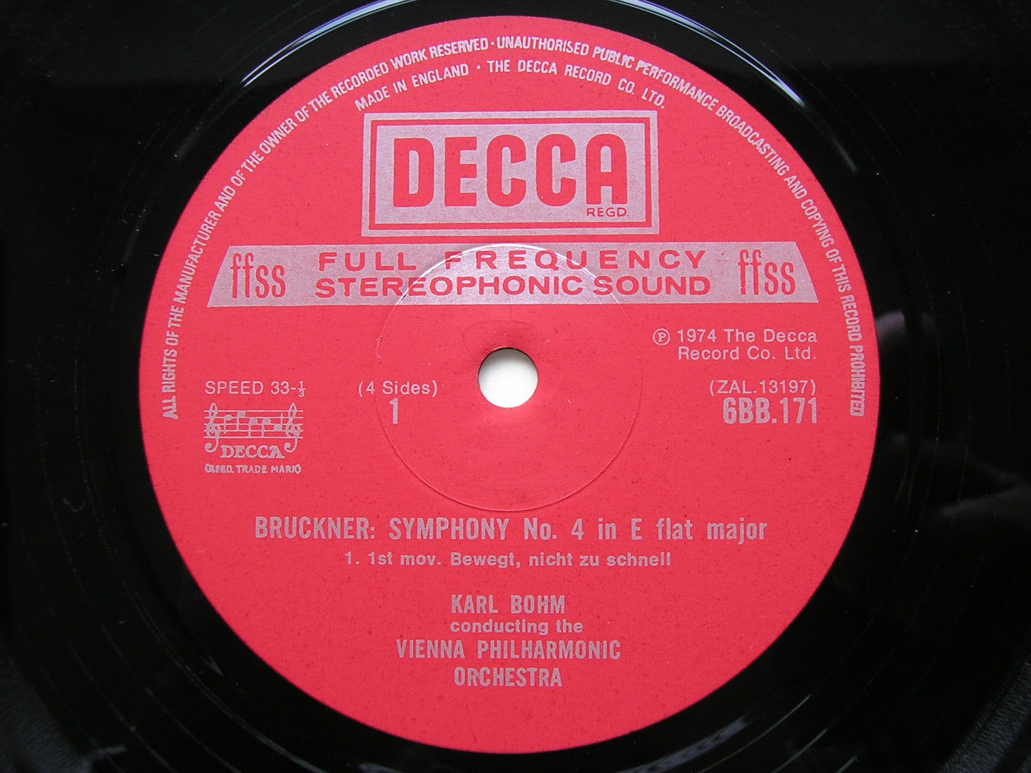 BRUCKNER: SYMPHONY No. 4 'Romantic' BOHM / VIENNA PHILHARMONIC 6BB 171/2