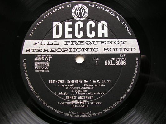 SXL 6096 BEETHOVEN: SYMPHONIES Nos. 1 & 8 ANSERMET / SUISSE ROMANDE ED1