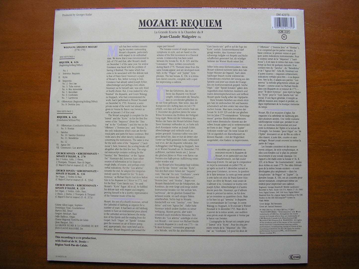 MOZART: REQUIEM SOLOISTS / LA GRANDE ECURIE ET LA CHAMBRE DU ROY / MALGOIRE IM 42273