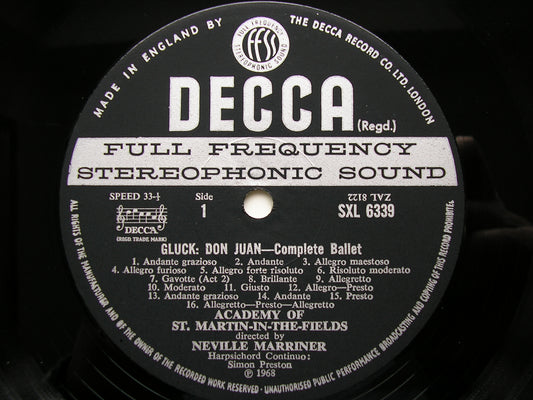 SXL 6339 GLUCK: DON JUAN complete ballet (1761) MARRINER / ACADEMY OF ST MARTIN IN THE FIELDS ED3