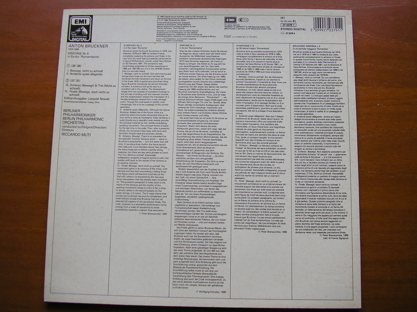 BRUCKNER: SYMPHONY No.4 'Romantic' MUTI / BERLIN PHILHARMONIC 27 0379