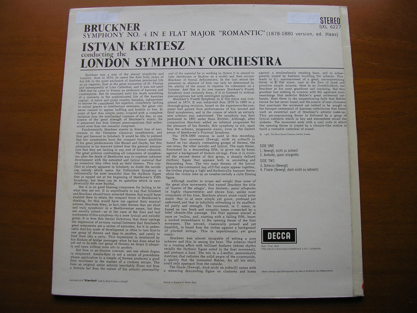 BRUCKNER: SYMPHONY No. 4 'Romantic'      KERTESZ / LONDON SYMPHONY     SXL 6227