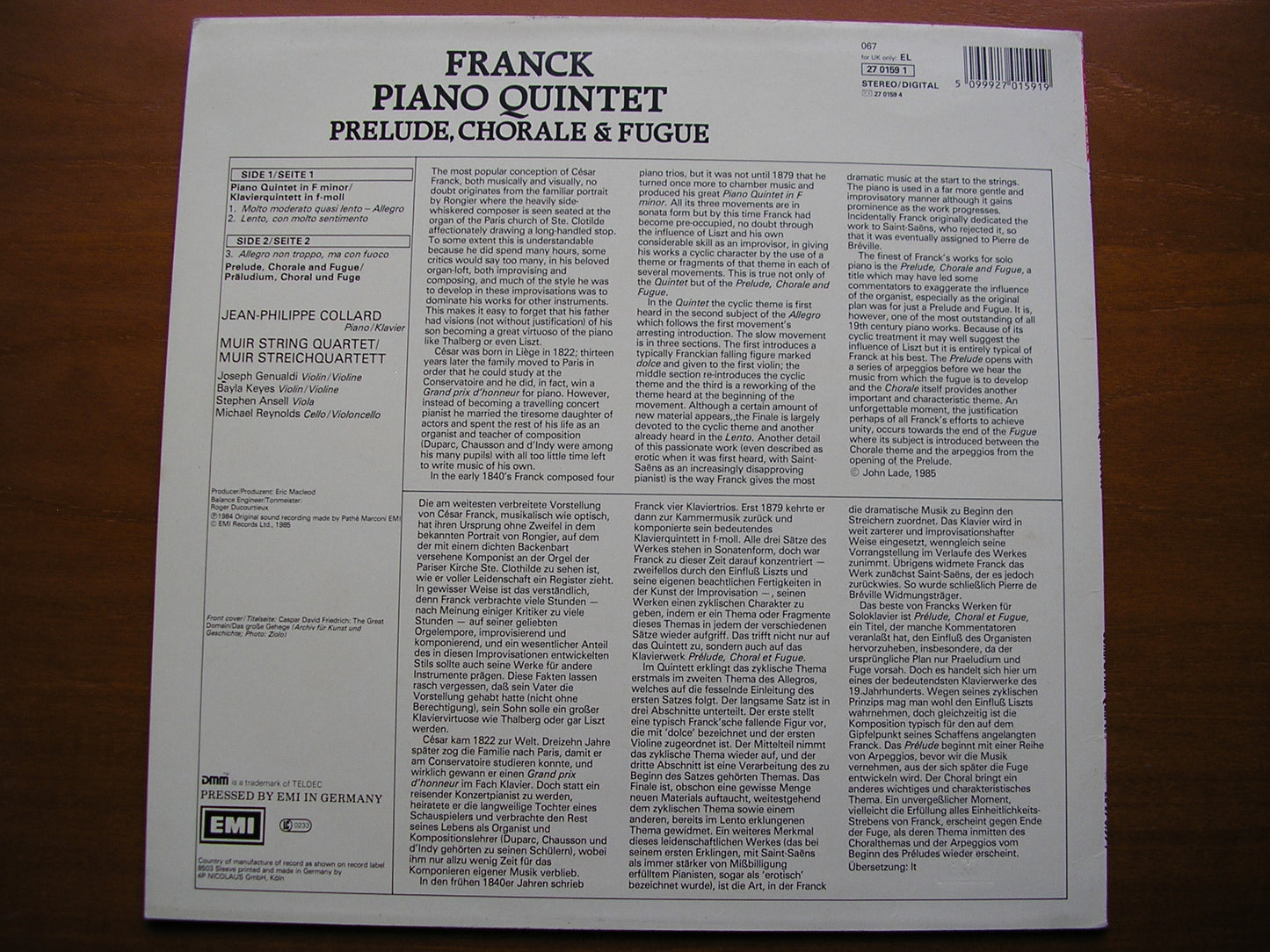 FRANCK: PIANO QUINTET / PRELUDE, CHORALE & FUGUE COLLARD / MUIR QUARTET 27 0159