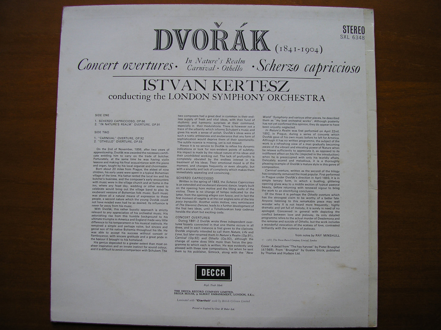 SXL 6348 DVORAK: CONCERT OVERTURES / SCHERZO CAPRICCIOSO KERTESZ / LONDON SYMPHONY ED2