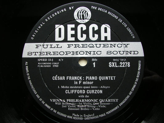 FRANCK: PIANO QUINTET in F CURZON / VIENNA PHILHARMONIC QUARTET SXL 2278