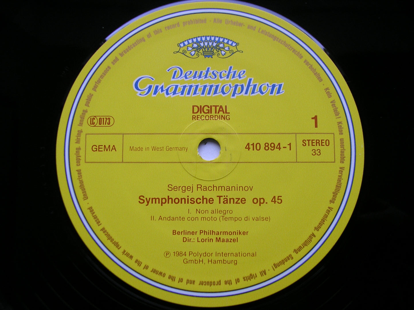 RACHMANINOV: SYMPHONIC DANCES / INTERMEZZO / VOCALISE MAAZEL / BERLIN PHILHARMONIC 410 894