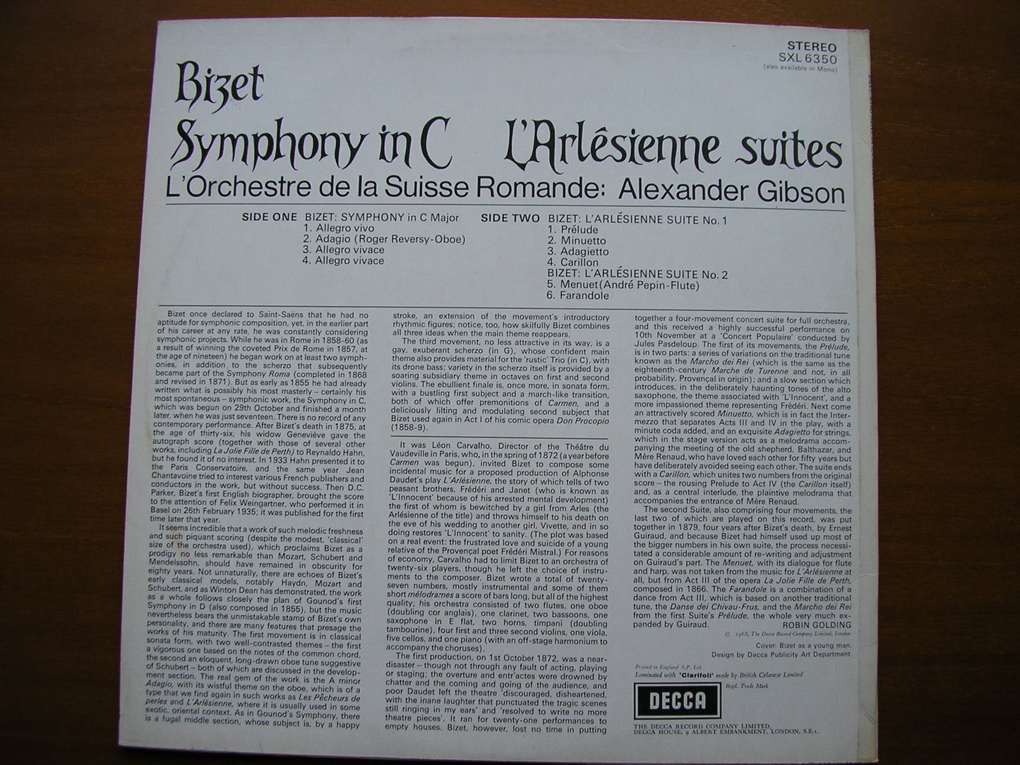 SXL 6350 BIZET: SYMPHONY in C / L'ARLESIENNE Suites Nos. 1 & 2 GIBSON / SUISSE ROMANDE ED2