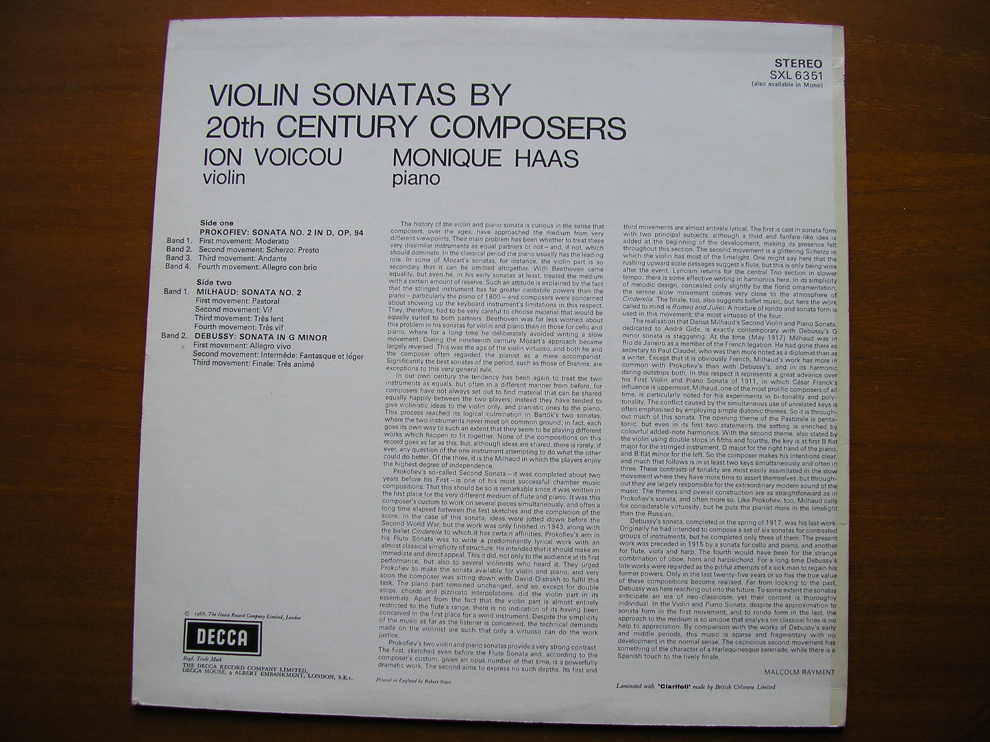 SXL 6351 VIOLIN SONATAS: PROKOFIEV / MILHAUD / DEBUSSY ION VOICOU / MONIQUE HAAS ED2