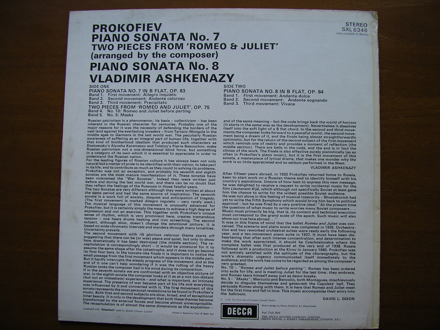 SXL 6346 PROKOFIEV: PIANO SONATAS Nos. 7 & 8 / TWO PIECES FROM ROMEO & JULIET ASHKENZY ED2