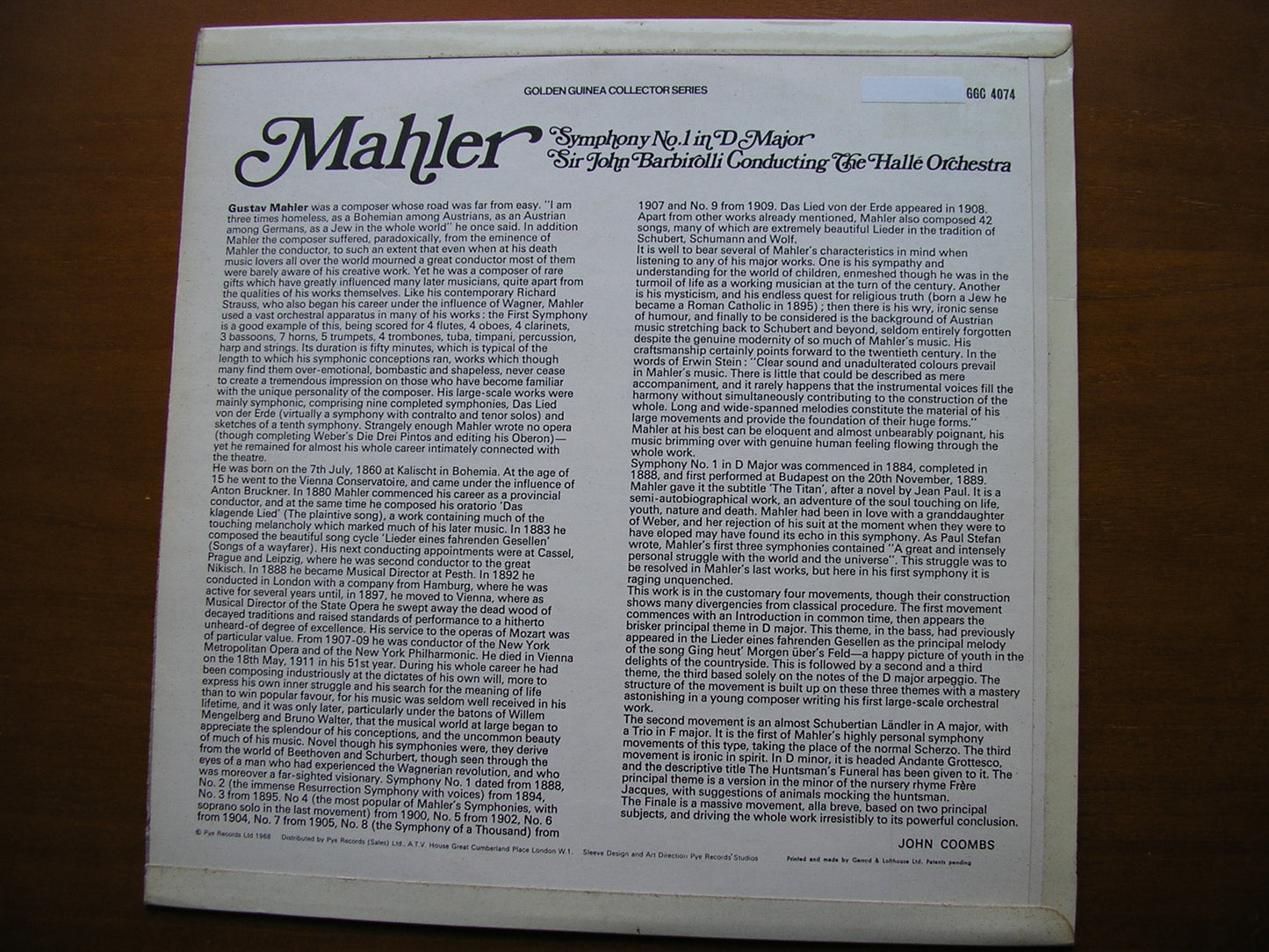 MAHLER: SYMPHONY No. 1 BARBIROLLI / HALLE ORCHESTRA GSGC 14074