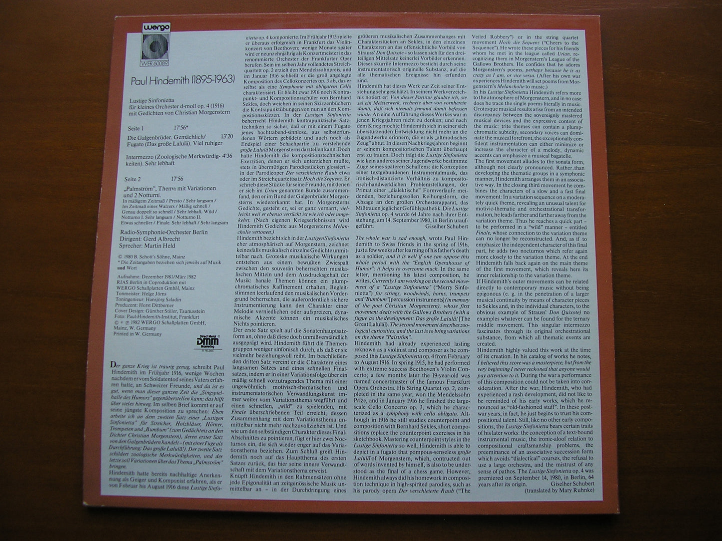 HINDEMITH: LUSTIGE SINFONIETTA         BERLIN RADIO SYMPHONY / GERD ALBRECHT        WER 60089