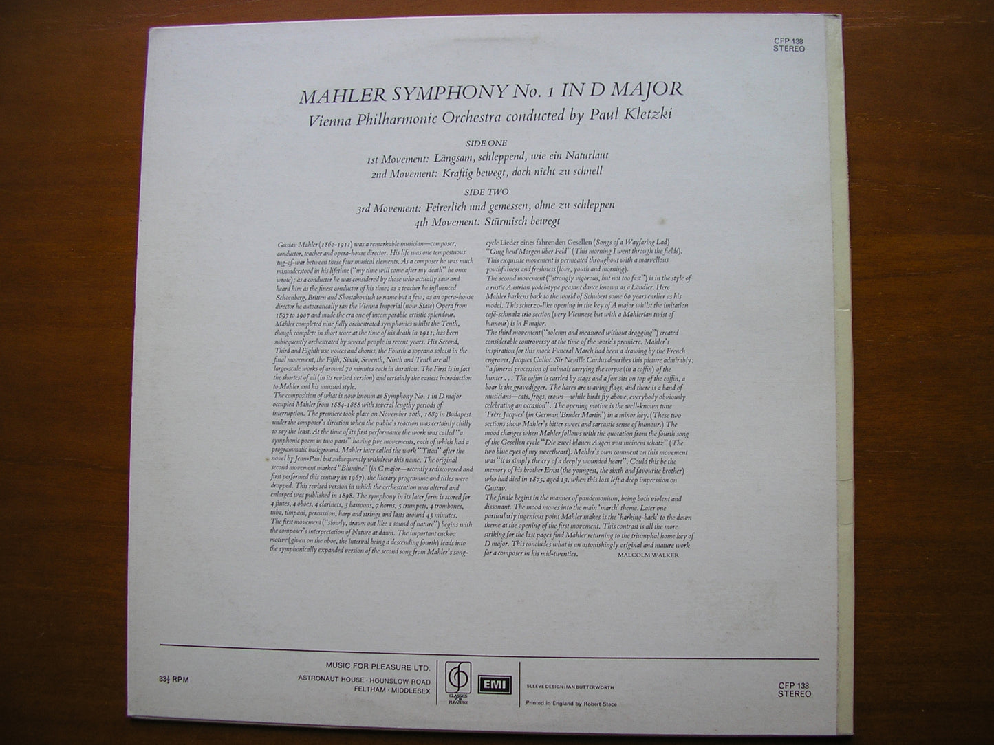 MAHLER: SYMPHONY No. 1 KLETZKI / VIENNA PHILHARMONIC CFP 138