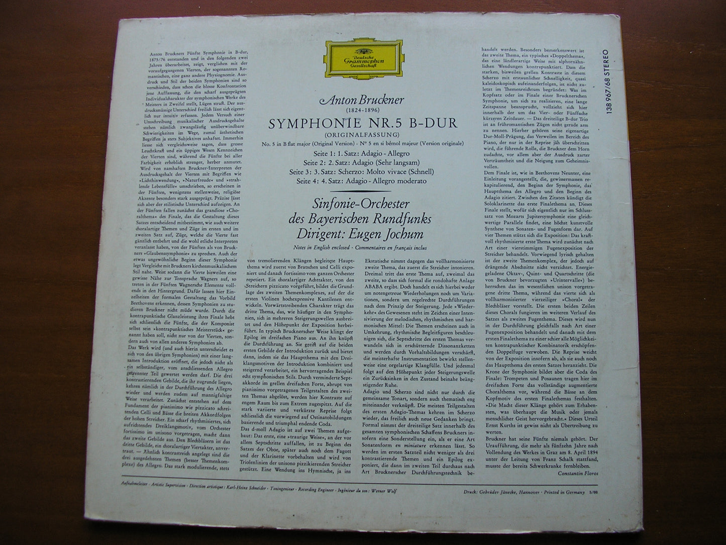 BRUCKNER: SYMPHONY No. 5      JOCHUM / BAVARIAN RADIO SYMPHONY     2LP       138 967 / 8