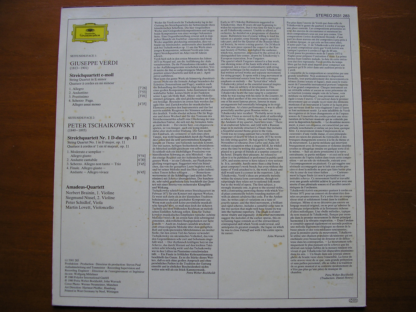 VERDI & TCHAIKOVSKY: STRING QUARTETS AMADEUS QUARTET 2531 283