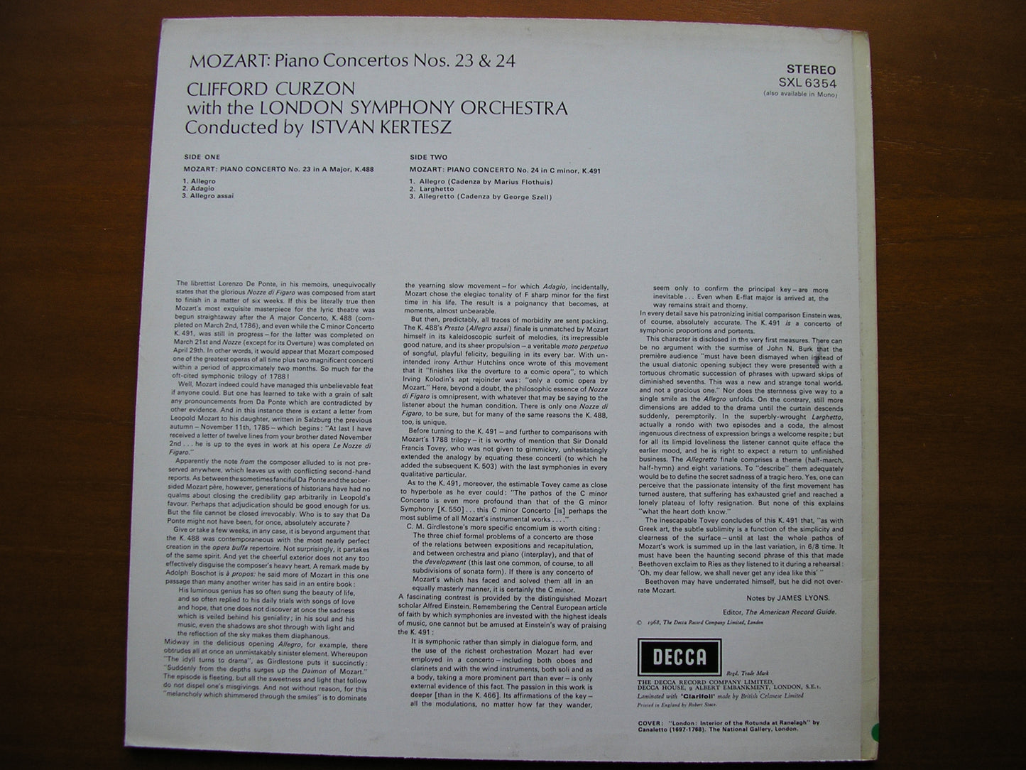 SXL 6354 MOZART: PIANO CONCERTOS Nos. 23 & 24 CURZON / LONDON SYMPHONY / KERTESZ ED2