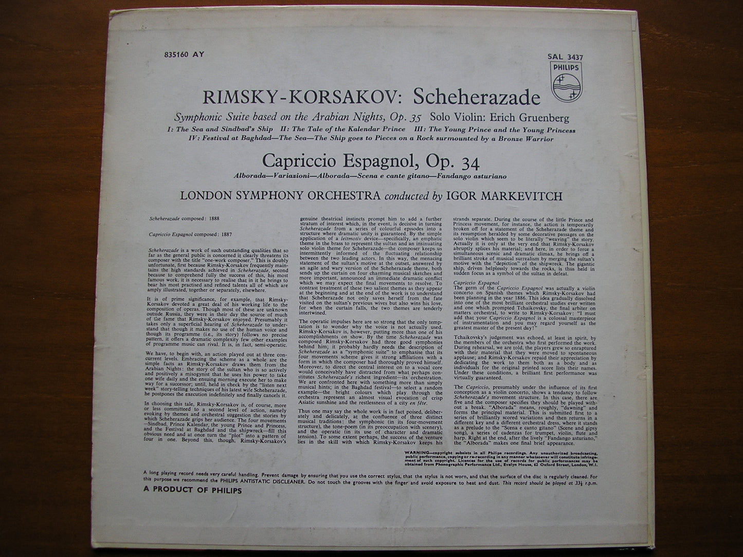 RIMSKY-KORSAKOV: SCHEHERAZADE / CAPRICCIO ESPAGNOL MARKEVITCH / LONDON SYMPHONY SAL 3437