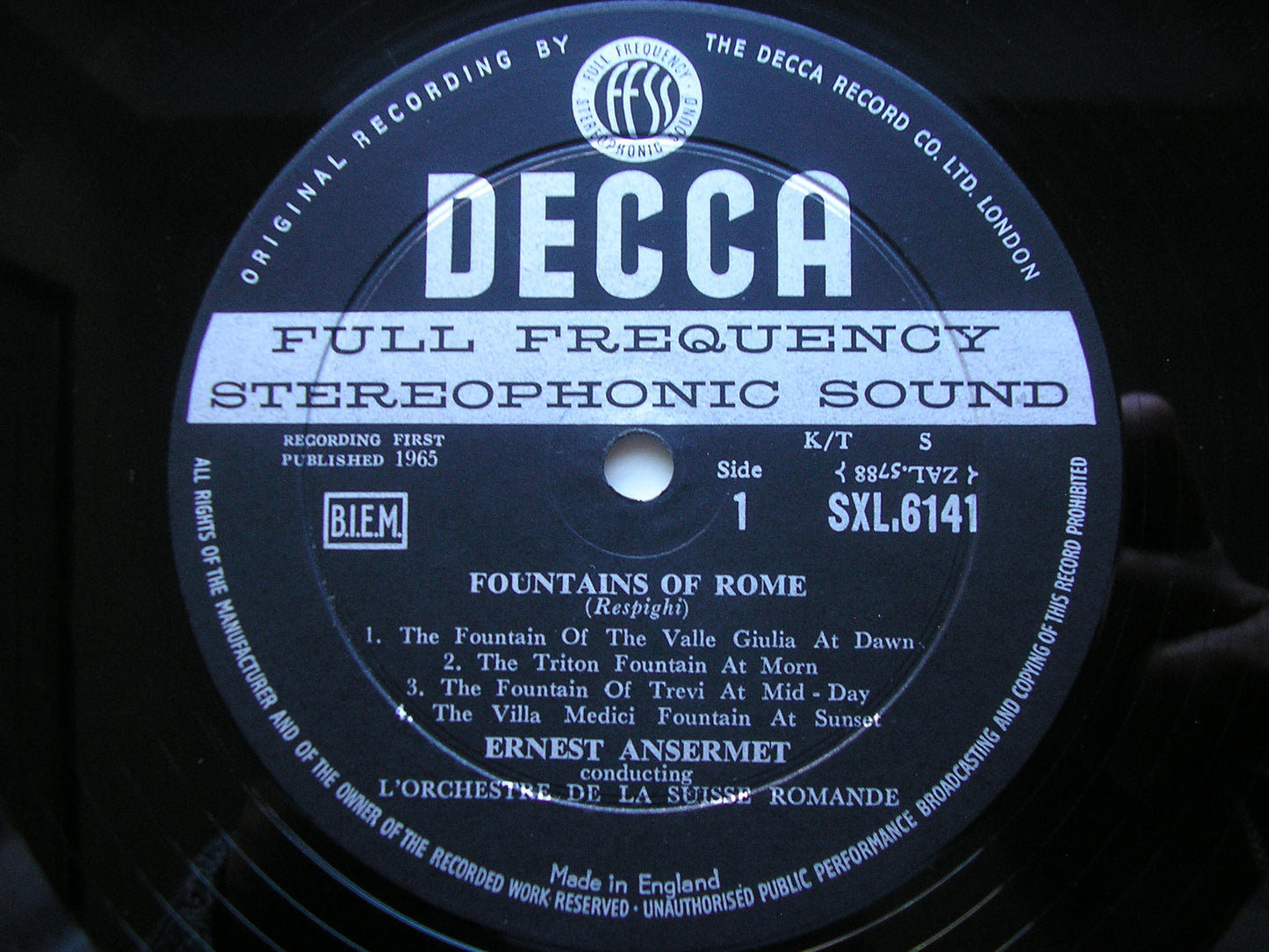 RESPIGHI: PINES OF ROME / FOUNTAINS OF ROME  ANSERMET / SUISSE ROMANDE  SXL 6141