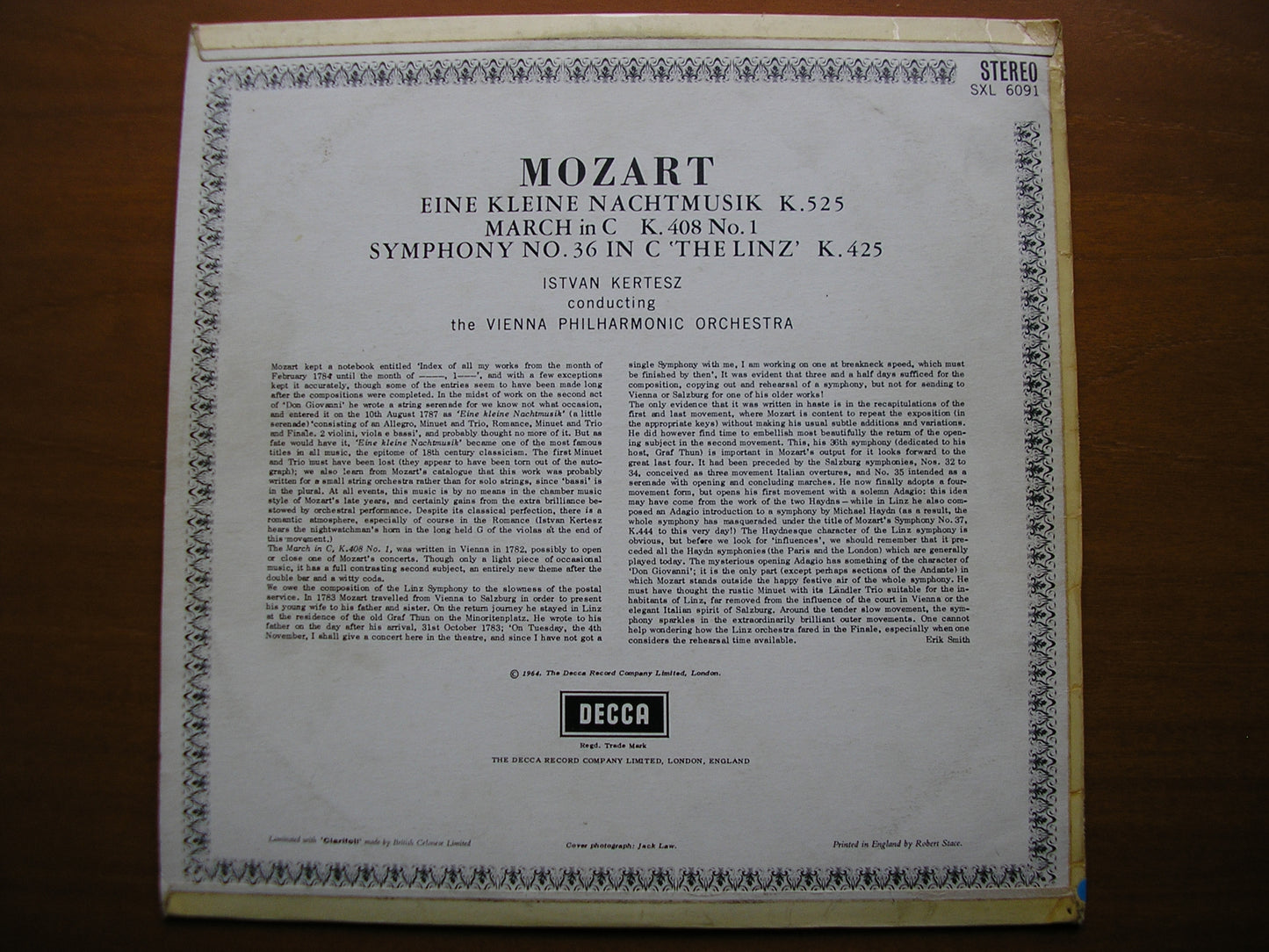 SXL 6091 MOZART: SYMPHONY No. 36 / EINE KLEINE NACHTMUSIK KERTESZ / VIENNA PHILHARMONIC ED1