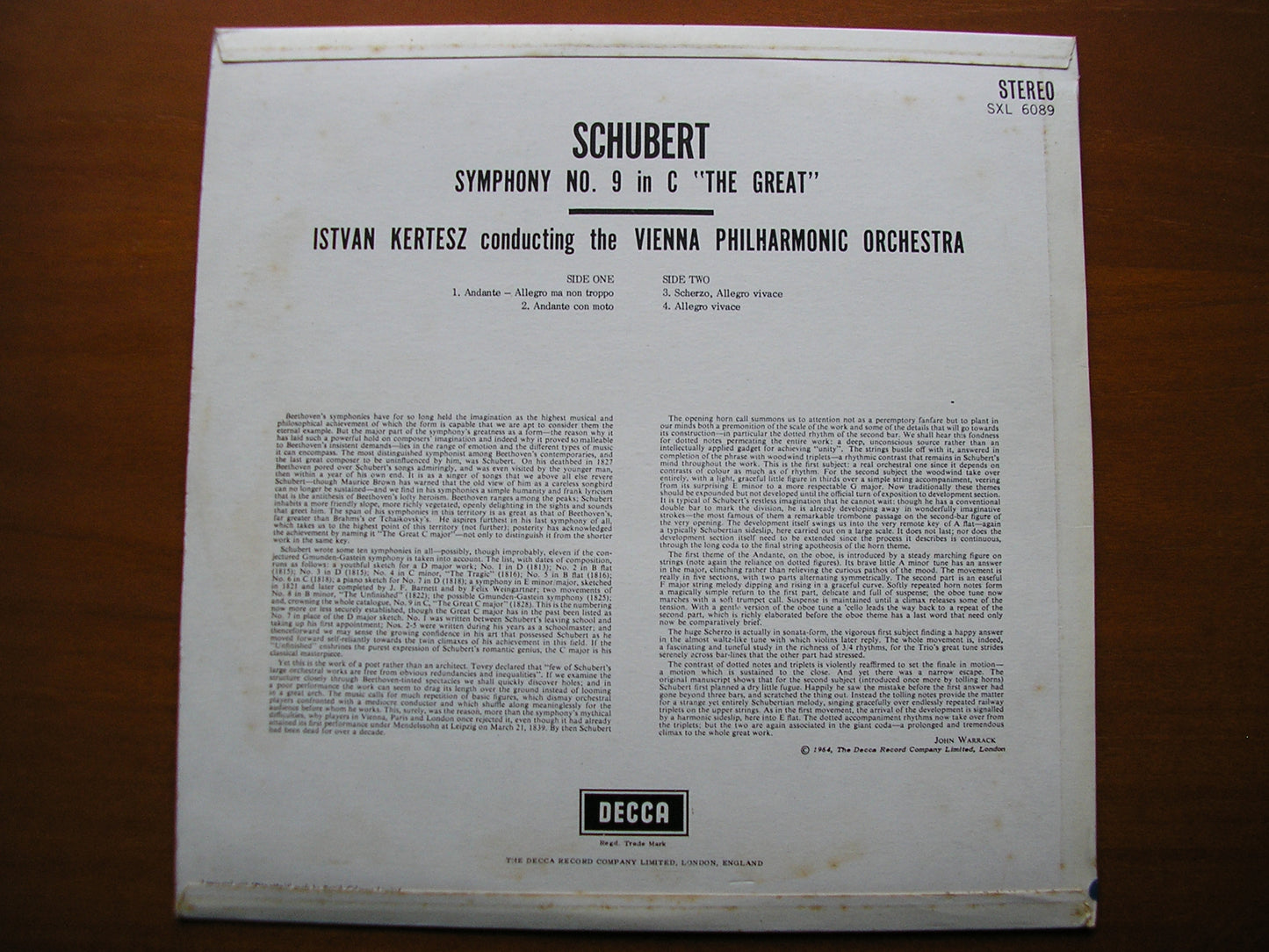SXL 6089 SCHUBERT: GREAT C MAJOR SYMPHONY KERTESZ / VIENNA PHILHARMONIC ED1 ED1