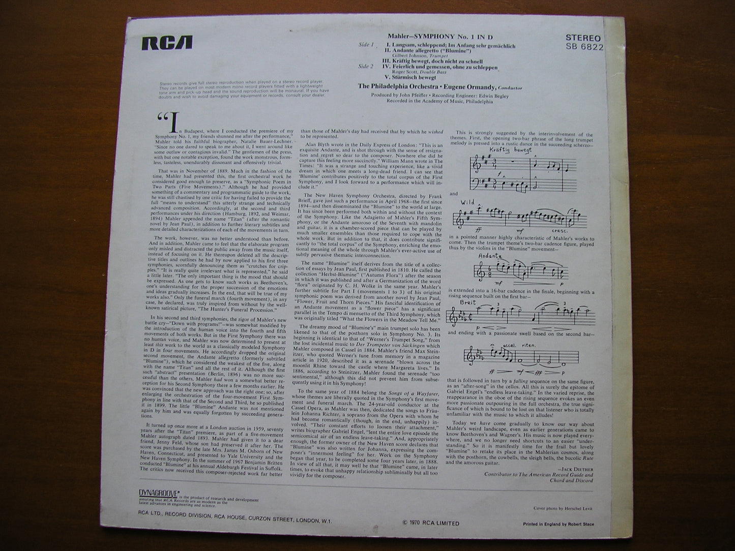MAHLER: SYMPHONY No. 1 ORMANDY / PHILADELPHIA ORCHESTRA SB 6822