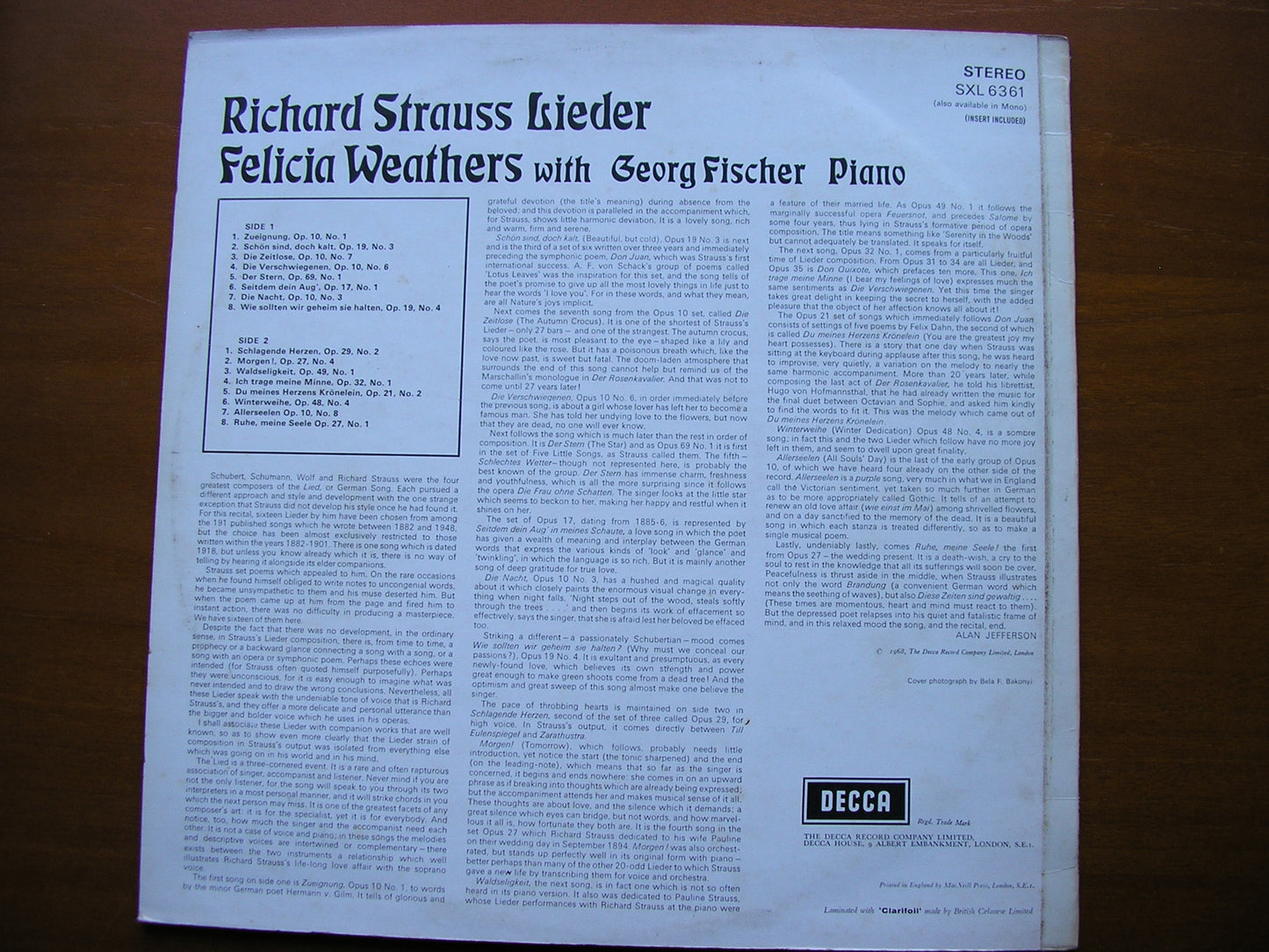 SXL 6361 RICHARD STRAUSS: LIEDER WEATHERS / FISCHER ED2