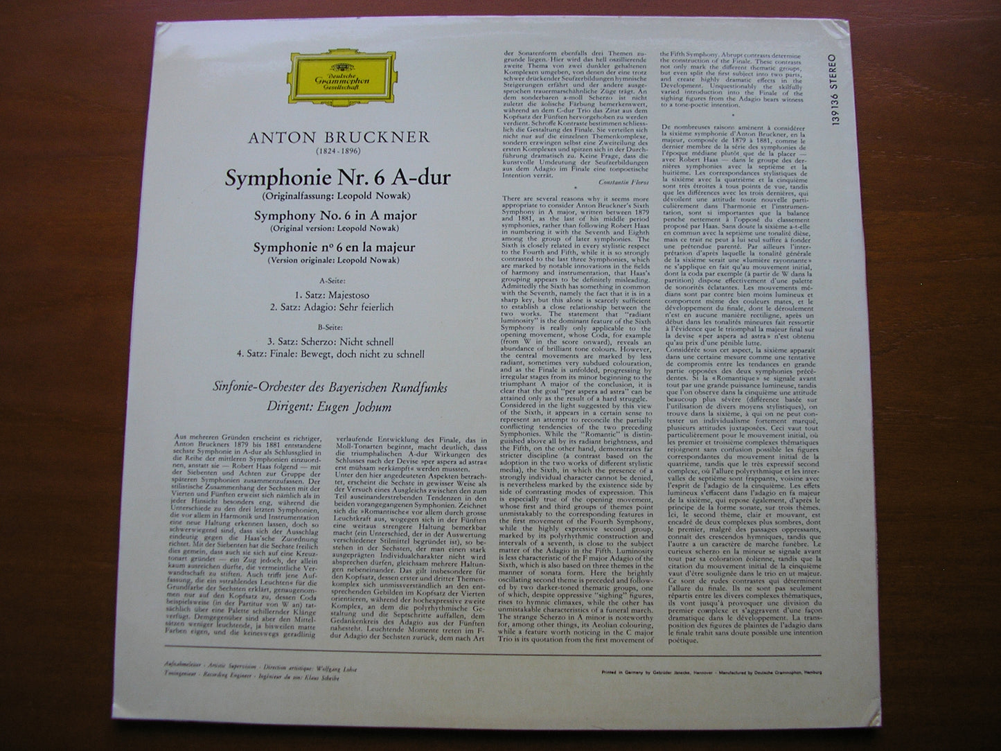 BRUCKNER: SYMPHONY No. 6      JOCHUM / BAVARIAN RADIO SYMPHONY    139 136