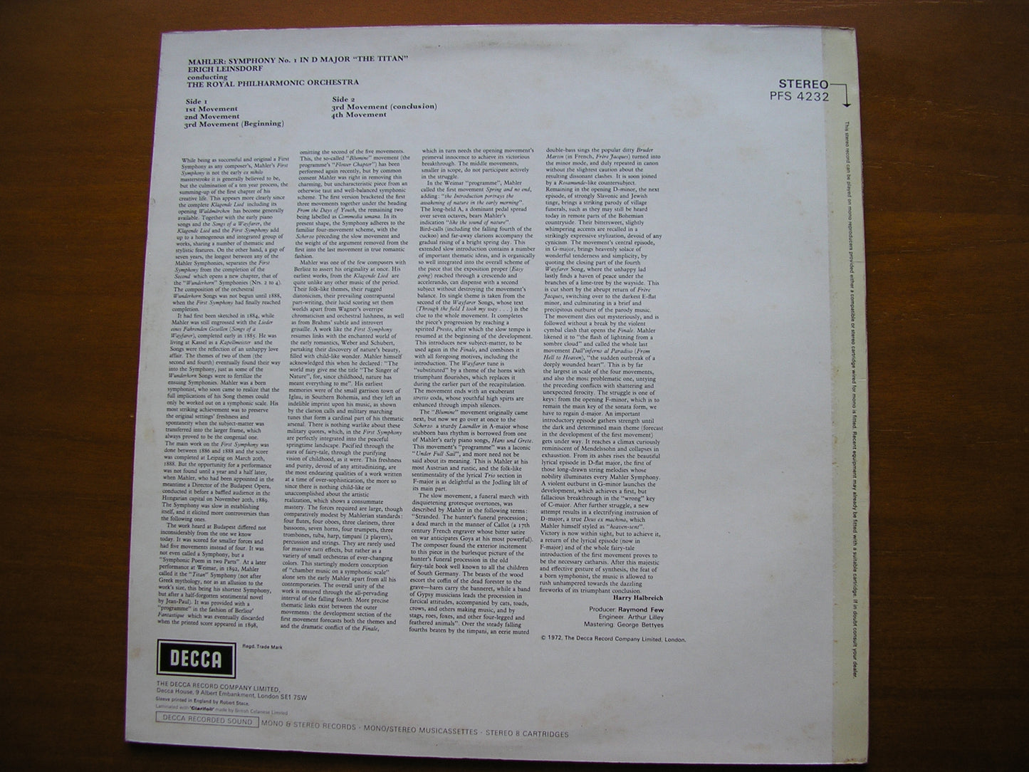 MAHLER: SYMPHONY No. 1 LEINSDORF / ROYAL PHILHARMONIC ORCHESTRA PFS 4232