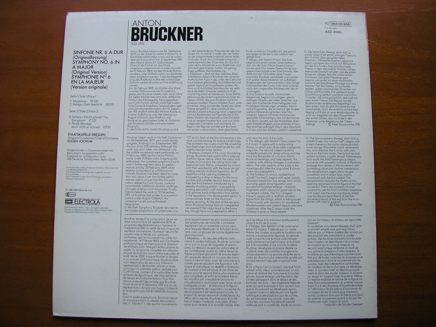 BRUCKNER: SYMPHONY No. 6       JOCHUM / DESDEN STATE ORCHESTRA      ASD 4080