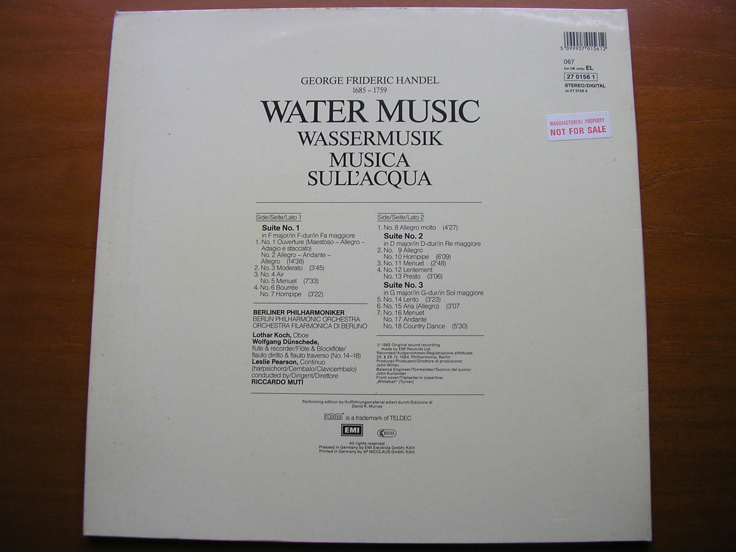 HANDEL: WATER MUSIC    RICCARDO MUTI / BERLIN PHILHARMONIC   27 0156