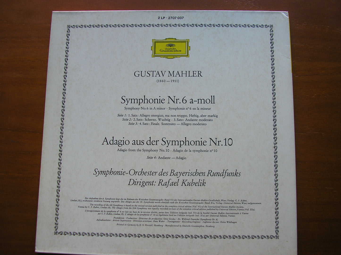 MAHLER: SYMPHONY No. 6 / Adagio from SYMPHONY No. 10 RAFAEL KUBELIK / BAVARIAN RADIO SYMPHONY 2707 037