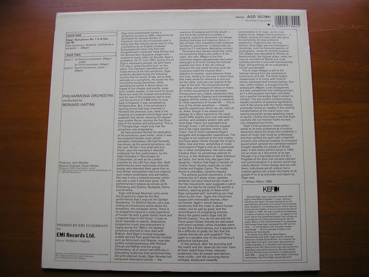 ELGAR: SYMPHONY No. 1 HAITINK / PHILHARMONIA ORCHESTRA ASD 1077941