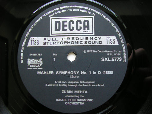 MAHLER: SYMPHONY No. 1 MEHTA / ISRAEL PHILHARMONIC SXL 6779