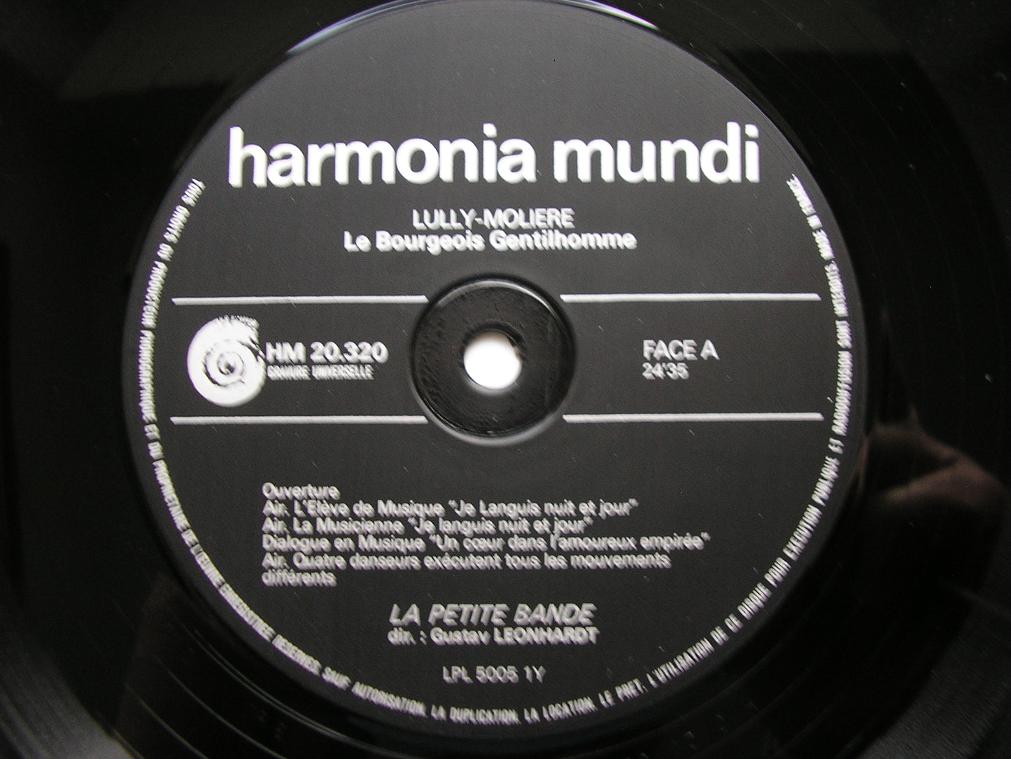 LULLY / MOLIERE: LE BOURGEOIS GENTILHOMME     LA PETITE BAND / GUSTAV LEONHARDT    2LP    HM 20320-21