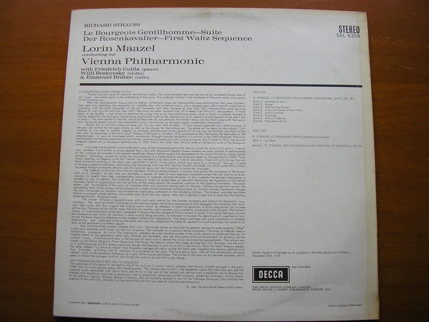 STRAUSS: LE BOURGEOIS GENTILHOMME Suite / DER ROSENKAVALIER WALTZ SEQUENCE BOSKOVSKY / GULDA / BRABEC / VIENNA PHILHARMONIC / MAAZEL SXL 6304