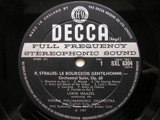 STRAUSS: LE BOURGEOIS GENTILHOMME Suite / DER ROSENKAVALIER WALTZ SEQUENCE       BOSKOVSKY / GULDA / BRABEC / VIENNA PHILHARMONIC / MAAZEL     SXL 6304