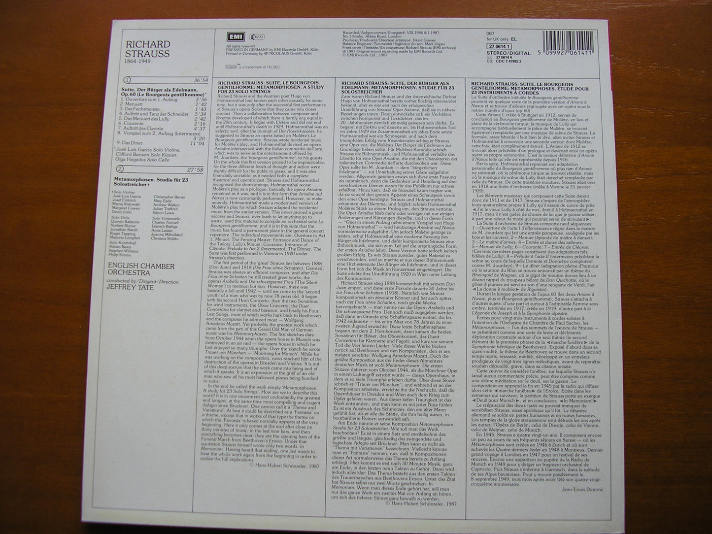 STRAUSS: LE BOURGEOIS GENTILHOMME / METAMORPHOSEN TATE / ENGLISH CHAMBER ORCHESTRA 27 0614
