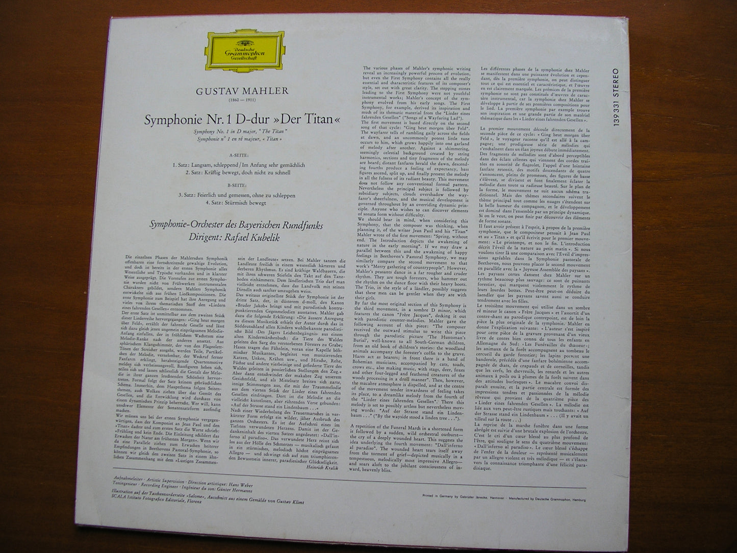 MAHLER: SYMPHONY No. 1 KUBELIK / BAVARIAN RADIO SYMPHONY 139 331
