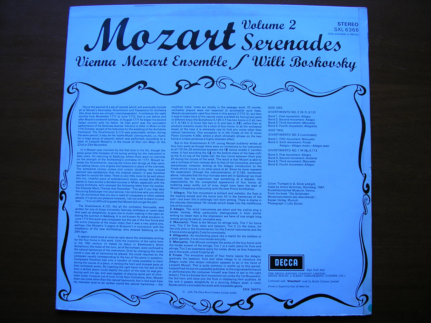 SXL 6366 MOZART: SERENADES Volume 2 DIVERTIMENTI K113 & K131 BOSKOVSKY / VIENNA MOZART ENSEMBLE ED2