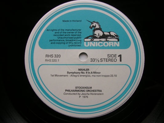 MAHLER: SYMPHONY No. 6 JASCHA HORENSTEIN / STOCKHOLM PHILHARMONIC ORCHESTRA RHS 320 - 321