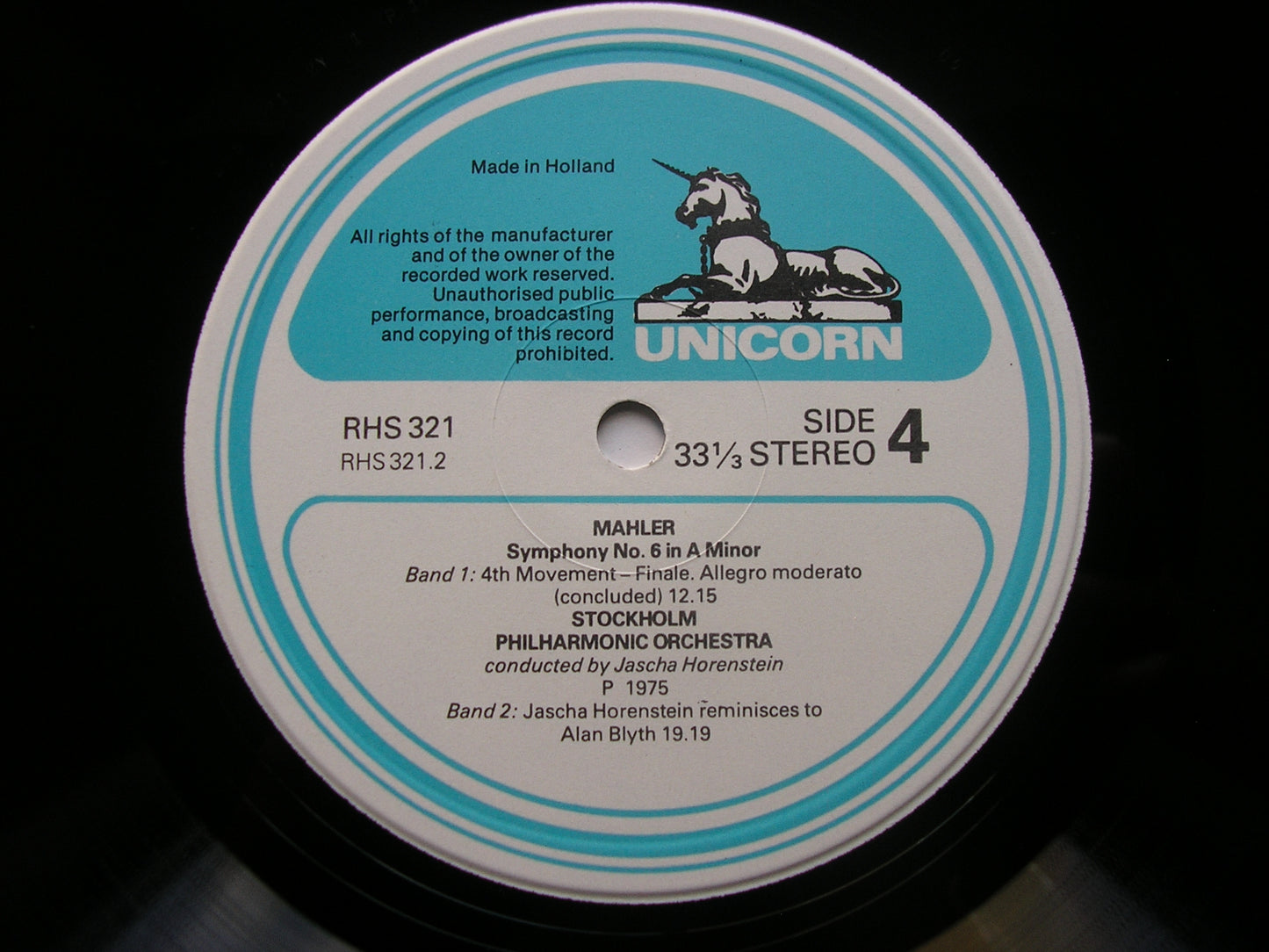 MAHLER: SYMPHONY No. 6 JASCHA HORENSTEIN / STOCKHOLM PHILHARMONIC ORCHESTRA RHS 320 - 321